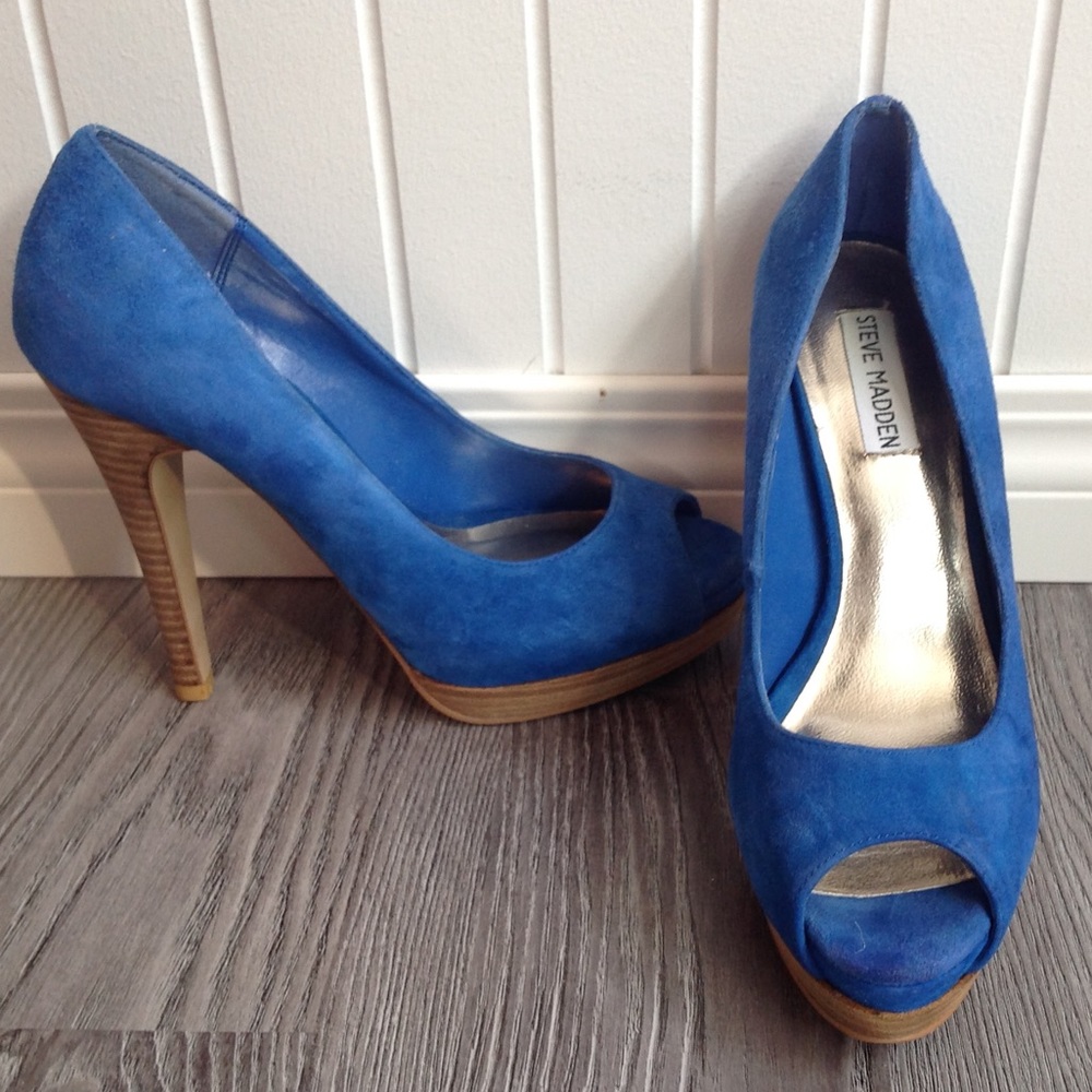 Blue Suede Steve Madden Peep Toe Stillettos